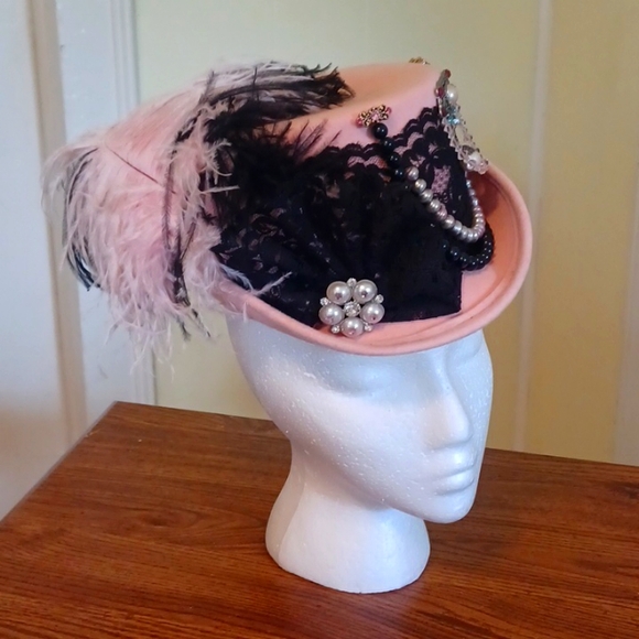 Pink and black felt top hat Rocco Lolita steampunk romanigoth Burlesque - Picture 1 of 8